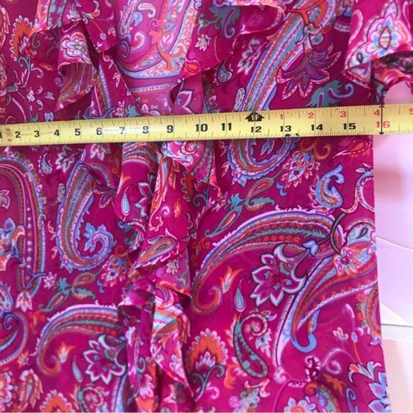 CHAPS Ralph Lauren Sheer Paisley Print Ruffle Flutter Sleeves Button Blouse 8 - Picture 14 of 16